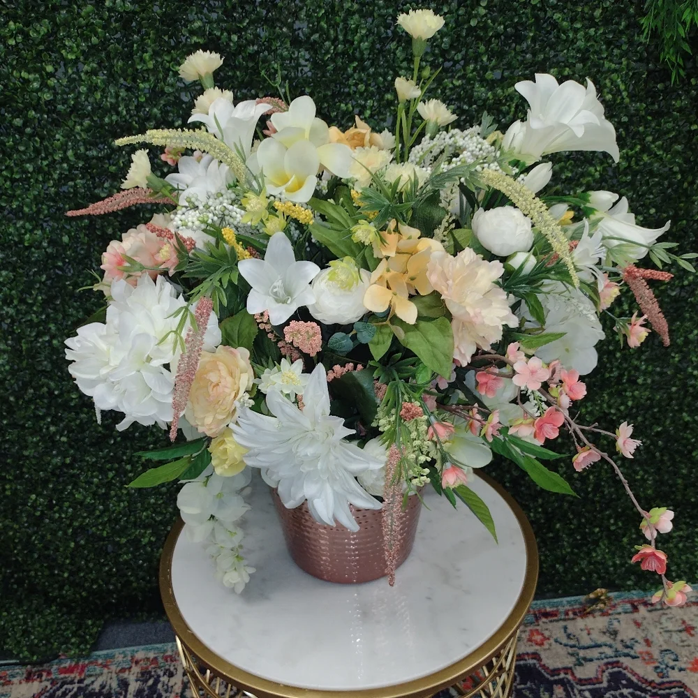 Elegant Floral Arrangement in Rose Gold Metal Pot
